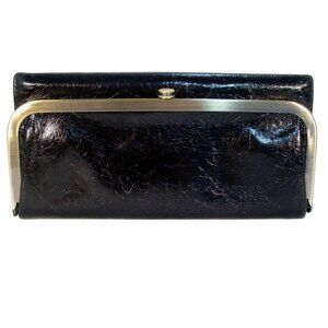 HOBO Rachel $158 Glazed Leather Tri-Fold Clutch Wallet with Mirror